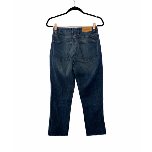 Acne Studios High Rise Jeans Frayed Hem Crop Blue Premium Denim Size 28 - Picture 4 of 9